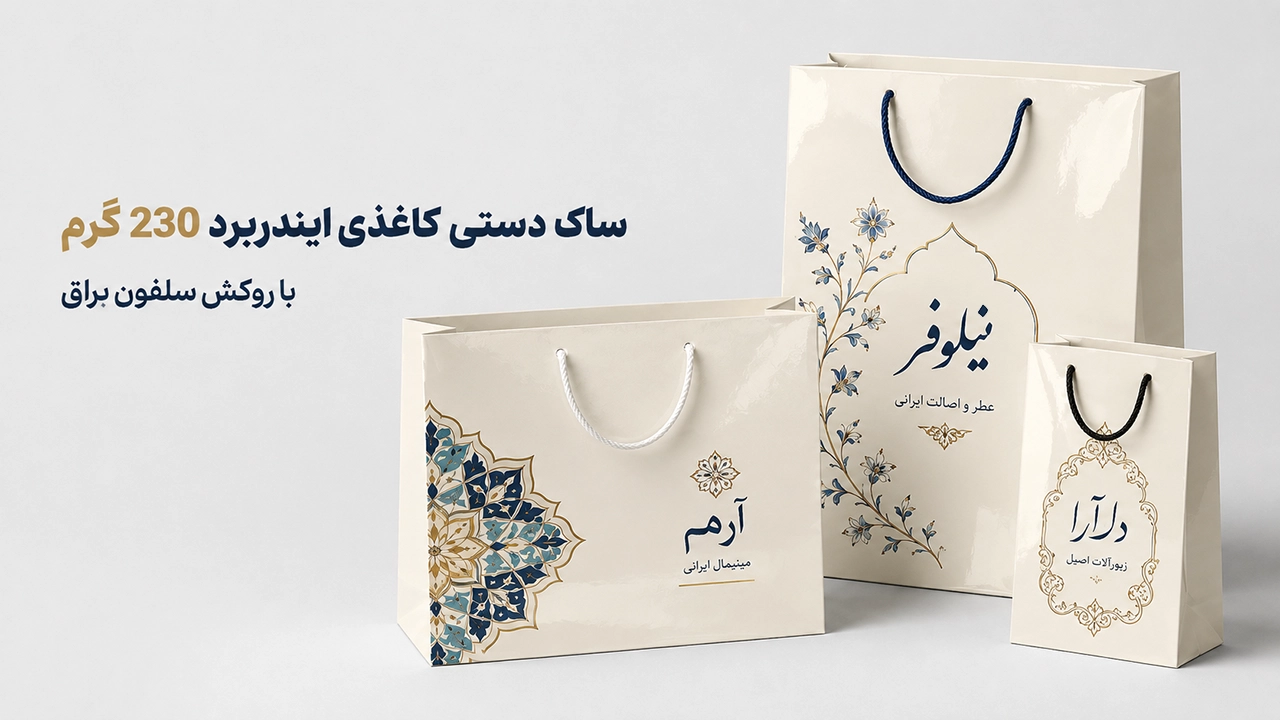 ساک دستی کاغذی ایندربرد 230 گرم سلفون براق
